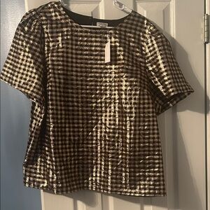 J. Crew Gold and Black Metallic Checkered Top sz XL